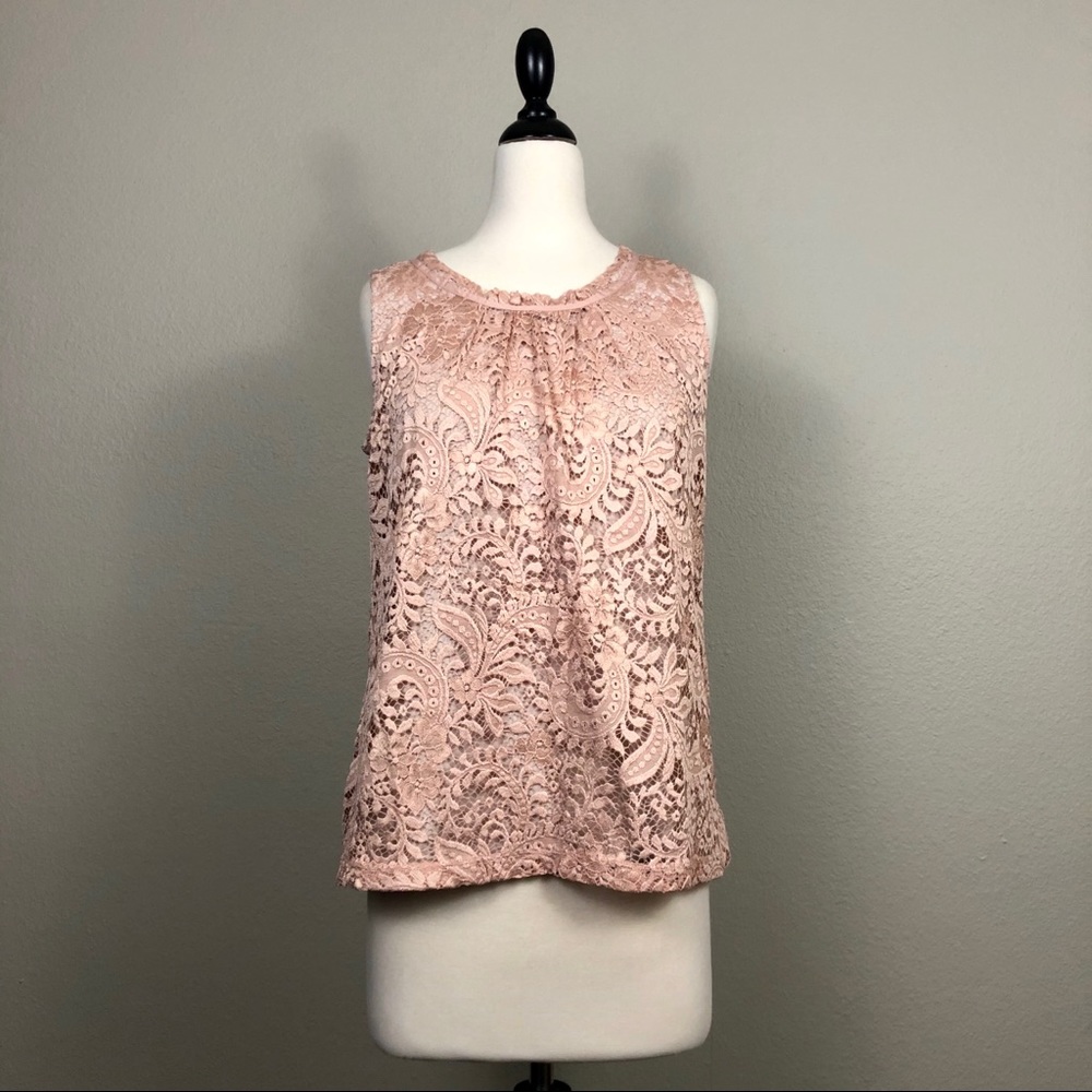 LOFT Romantic Dusky Rose Lace Top